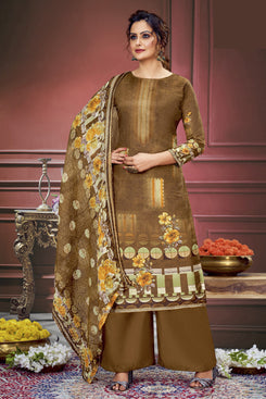 Admyrin Mehendi Green Pure Muslin Digitally Printed and Swarovski Diamond Work Unstitched Salwar Suit