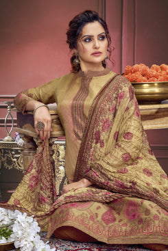 Admyrin Multi Colour Pure Muslin Digitally Printed and Swarovski Diamond Work Unstitched Salwar Suit