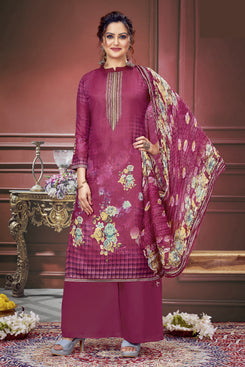 Admyrin Pink Pure Muslin Digitally Printed and Swarovski Diamond Work Unstitched Salwar Suit