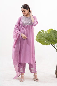 Admyrin Lavender Vertical Silk Designer Party Wear Readymade Salwar Suit