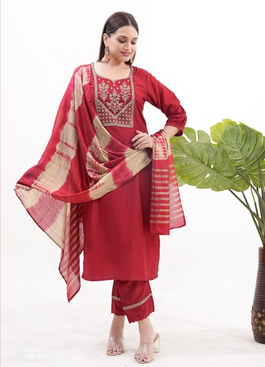 Admyrin Maroon Roman Silk Designer Party Wear Readymade Salwar Suit