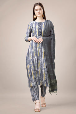 Admyrin Grey Trendy Designer Heavy Rayon  Embroidery & Fancy Lace Work Readymade Suit