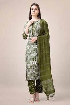 Admyrin Mehendi Green Trendy Designer Heavy Rayon  Embroidery & Fancy Lace Work Readymade Suit