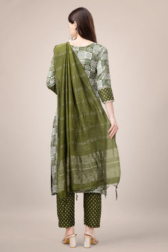 Admyrin Mehendi Green Trendy Designer Heavy Rayon  Embroidery & Fancy Lace Work Readymade Suit