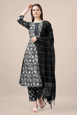 Admyrin Black Trendy Designer Heavy Rayon  Embroidery & Fancy Lace Work Readymade Suit