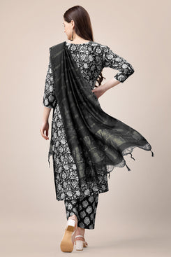 Admyrin Black Trendy Designer Heavy Rayon  Embroidery & Fancy Lace Work Readymade Suit