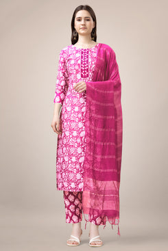 Admyrin Pink Trendy Designer Heavy Rayon  Embroidery & Fancy Lace Work Readymade Suit