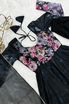 Admyrin Black Heavy Pure Soft Organza Silk Floral Print Traditional Wear Readymade Anarkali Suit