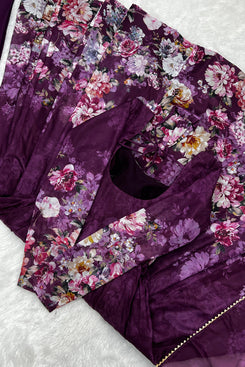 Admyrin Wine Heavy Pure Soft Organza Silk Floral Print Traditional Wear Readymade Anarkali Suit