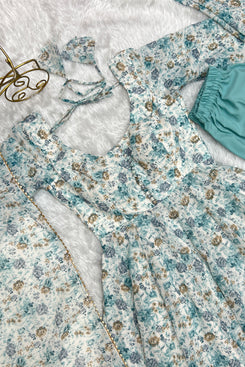 Admyrin Sky Blue Heavy Chiffon Floral Print Traditional Wear Readymade Anarkali Suit