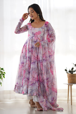Admyrin Multi Colour Heavy Pure Soft Organza Silk Floral Print Traditional Wear Readymade Anarkali Suit