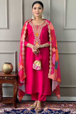 Admyrin Pink Silk Viscose Trendy Elementary Designer Readymade Salwar Suit