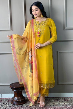 Admyrin Yellow Chanderi Trendy Elementary Designer Readymade Salwar Suit