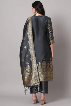 Admyrin Grey Cotton Silk Jacquard Festival Wear Readymade Salwar Suit