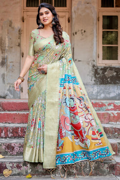 Admyrin Multi Colour Pure Silk Digital Printed Party Wear Saree with Blouse Piece