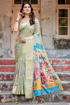 Admyrin Multi Colour Pure Silk Digital Printed Party Wear Saree with Blouse Piece