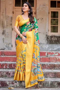 Admyrin Multi Colour Pure Silk Digital Printed Party Wear Saree with Blouse Piece