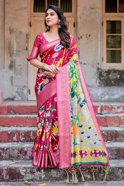 Admyrin Multi Colour Pure Silk Digital Printed Party Wear Saree with Blouse Piece