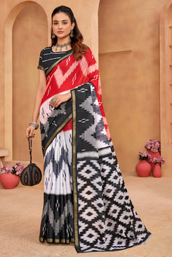 Admyrin Multi Color Cotton Leheriya Print Functions Wear Saree with Blouse Piece