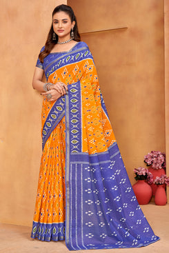 Admyrin Multi Color Cotton Leheriya Print Functions Wear Saree with Blouse Piece