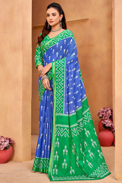 Admyrin Multi Color Cotton Leheriya Print Functions Wear Saree with Blouse Piece