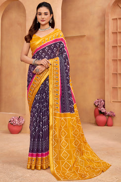 Admyrin Multi Color Cotton Leheriya Print Functions Wear Saree with Blouse Piece