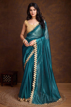 Admyin Gold-infused Twill Traditional Party Wear Saree with Contrast Blouse Piece