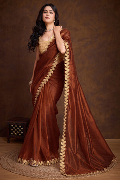 Admyin Gold-infused Twill Traditional Party Wear Saree with Contrast Blouse Piece