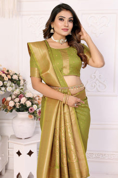 Admyrin Premium Soft Silk Zari Woven Designer Party Wear Saree with Blouse Piece