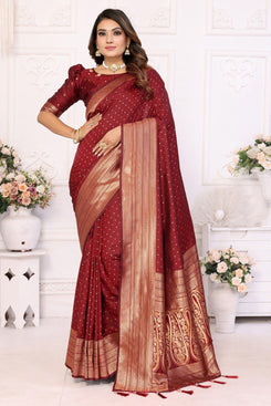 Admyrin Premium Soft Silk Zari Woven Designer Party Wear Saree with Blouse Piece