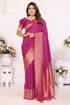 Admyrin Premium Soft Silk Zari Woven Designer Party Wear Saree with Blouse Piece