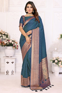 Admyrin Premium Soft Silk Zari Woven Designer Party Wear Saree with Blouse Piece