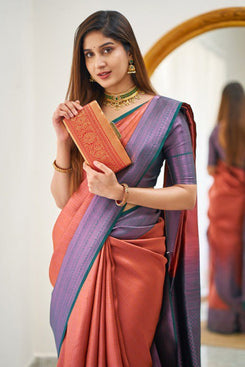 Admyrin Tomato Red Designer Heavy Banarasi Soft Silk Saree with Silk Blouse Piece