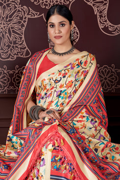 Admyrin Pashmina Traditional Functions Wear Digitally Printed Saree with Shawl