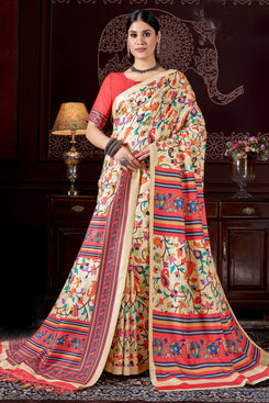 Admyrin Pashmina Traditional Functions Wear Digitally Printed Saree with Shawl