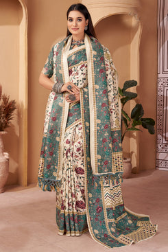 Admyrin Pashmina Traditional Functions Wear Digitally Printed Saree with Shawl