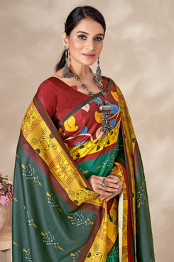 Admyrin Pashmina Traditional Functions Wear Digitally Printed Saree with Shawl