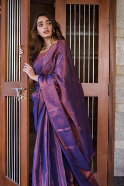 Admyrin Designer Purple Banarasi Art Silk Function Wear Saree with Blouse Piece