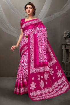 Admyrin Pure Heavy Malai Cotton Traditional Functions Wear Saree with Matching Blouse Piece