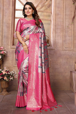 Admyrin Multi Colour Banarasi Chaturi Silk Party Wear Banarasi Saree with Blouse Piece