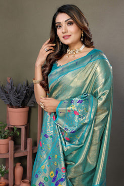 Admyrin Premium Pure Banarasi Tissue Silk Zari Woven Party Wear Saree with Blouse Piece