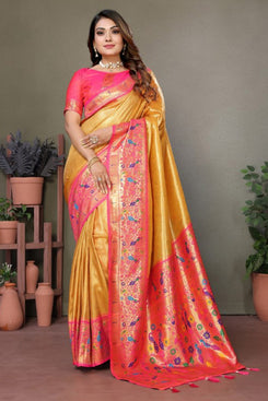 Admyrin Premium Pure Banarasi Tissue Silk Zari Woven Party Wear Saree with Blouse Piece