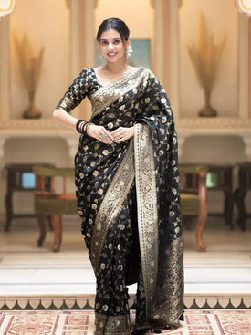 Admyrin Soft Silk Festival Wear Jacquard Work Banarasi Saree with Blouse Piece