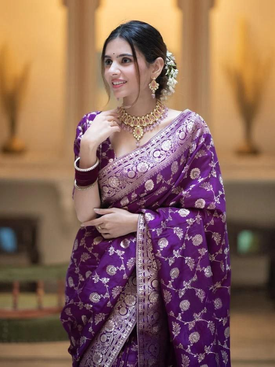 Admyrin Soft Silk Festival Wear Jacquard Work Banarasi Saree with Blouse Piece