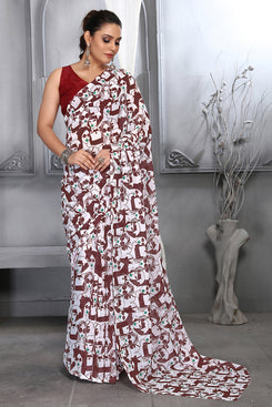 Admyrin Faux Georgette Digitally Printed Party Wear Saree with Blouse Piece