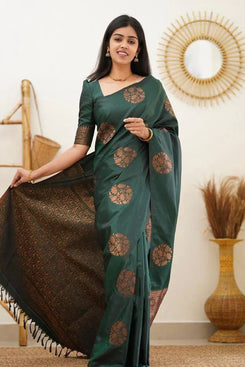 Admyrin Green Art Silk Traditional Functions Wear Banarasi Saree with Blouse Piece