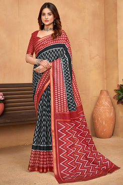 Admyrin Multi Colour Cotton Digitally Printed Functions Wear Saree with Blouse Piece