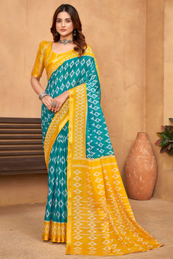 Admyrin Multi Colour Cotton Digitally Printed Functions Wear Saree with Blouse Piece