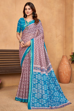 Admyrin Multi Colour Cotton Digitally Printed Functions Wear Saree with Blouse Piece