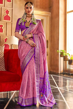 Admyrin Beautiful Silk Sambal Print Patola Saree with Blouse Piece